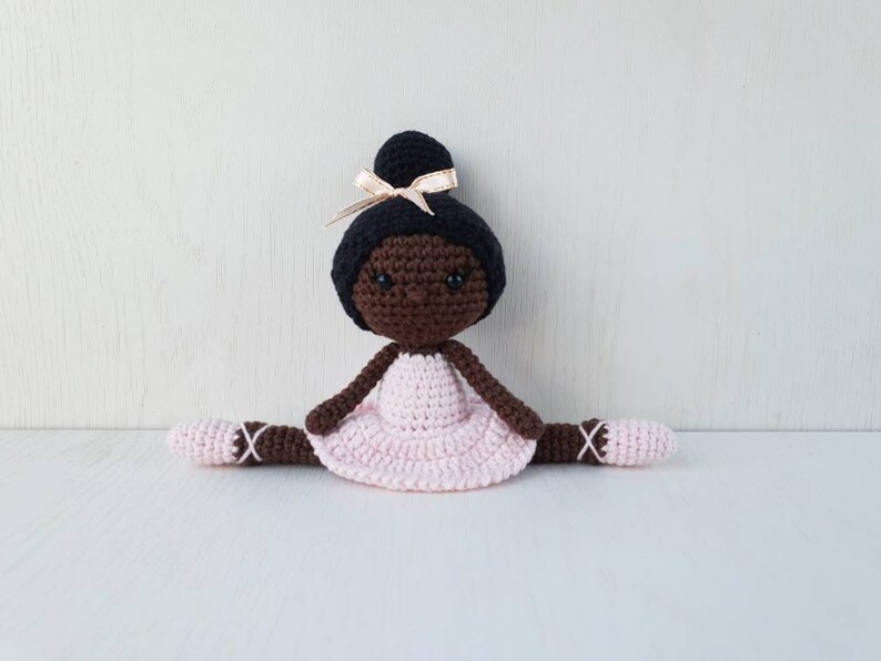 Baby Girl Gift, Crochet black doll, amigurumi knitted doll, rag ballerina doll, handmade doll, best friend gift image 6