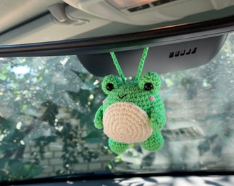 Frog car rearview accessory , Crochet Frog Keychain, frog car accessory,  Frog Stuffed Toy, cute fluffy frog, knitted Frog toy