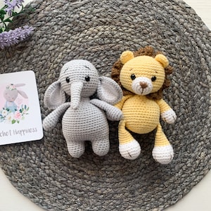 Safari Animal Toys, Crochet Elephant Toy , Lion soft toy, Lion Toy Crochet, Zoo animal, Newborn gift, safari nursery decor, Baby shower Gift