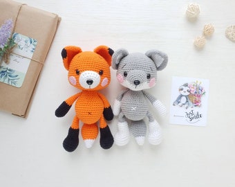 Lobo ou raposa de crochê de pelúcia: brinquedo amigurumi personalizado da floresta