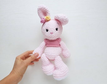 Crochet bunny toy, stuffed toys bunny, crochet bunny doll, velvet rabbit toy, knitted bunny plush, personalized toy, girl best friend gift