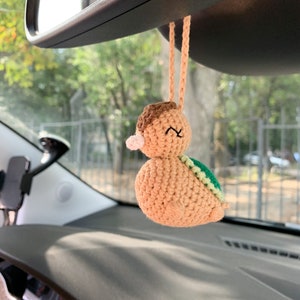 Crochet Baby Duckling Keychain,  Amigurumi Turtle Duck keychain, Turtle duck rear view accessory, Stuffed Turtle duck, Handmade Turtle Duck