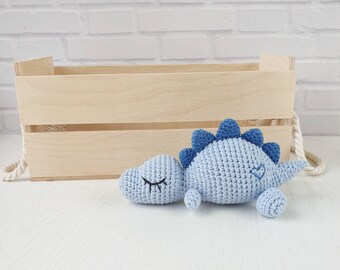Crochet Stegosaurus Amigurumi Toy, knitted sleeping Dinosaur, Stuffed Dinosaur toy doll, Baby Dino toy gift, Dinosaur nursery decor