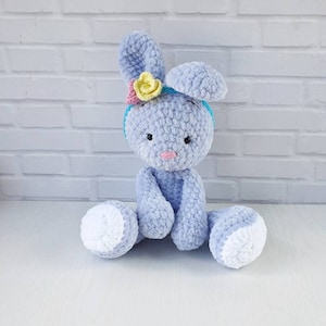 Crochet amigurumi bunny toy, blue stuffed bunny, handmade plush rabbit, bunny nursery decor, personalized easter bunny, baby shower bunny