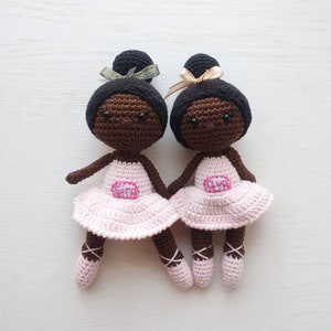 Baby Girl Gift, Crochet black doll, amigurumi knitted doll, rag ballerina doll, handmade doll, best friend gift image 3