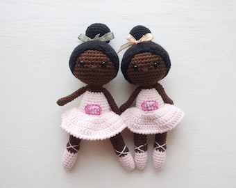 Crochet ballerina dancer doll, African American Doll, amigurumi black doll, stuffed plush doll, Personalized knitted doll, Custom Rag doll