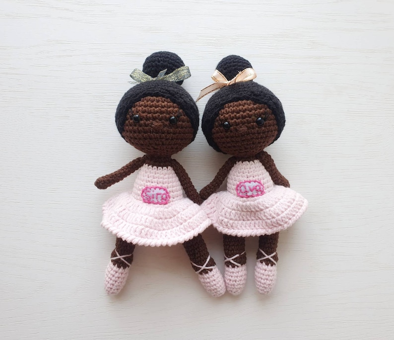 Baby Girl Gift, Crochet black doll, amigurumi knitted doll, rag ballerina doll, handmade doll, best friend gift image 3