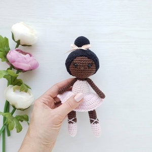 Baby Girl Gift, Crochet black doll, amigurumi knitted doll, rag ballerina doll, handmade doll, best friend gift image 8