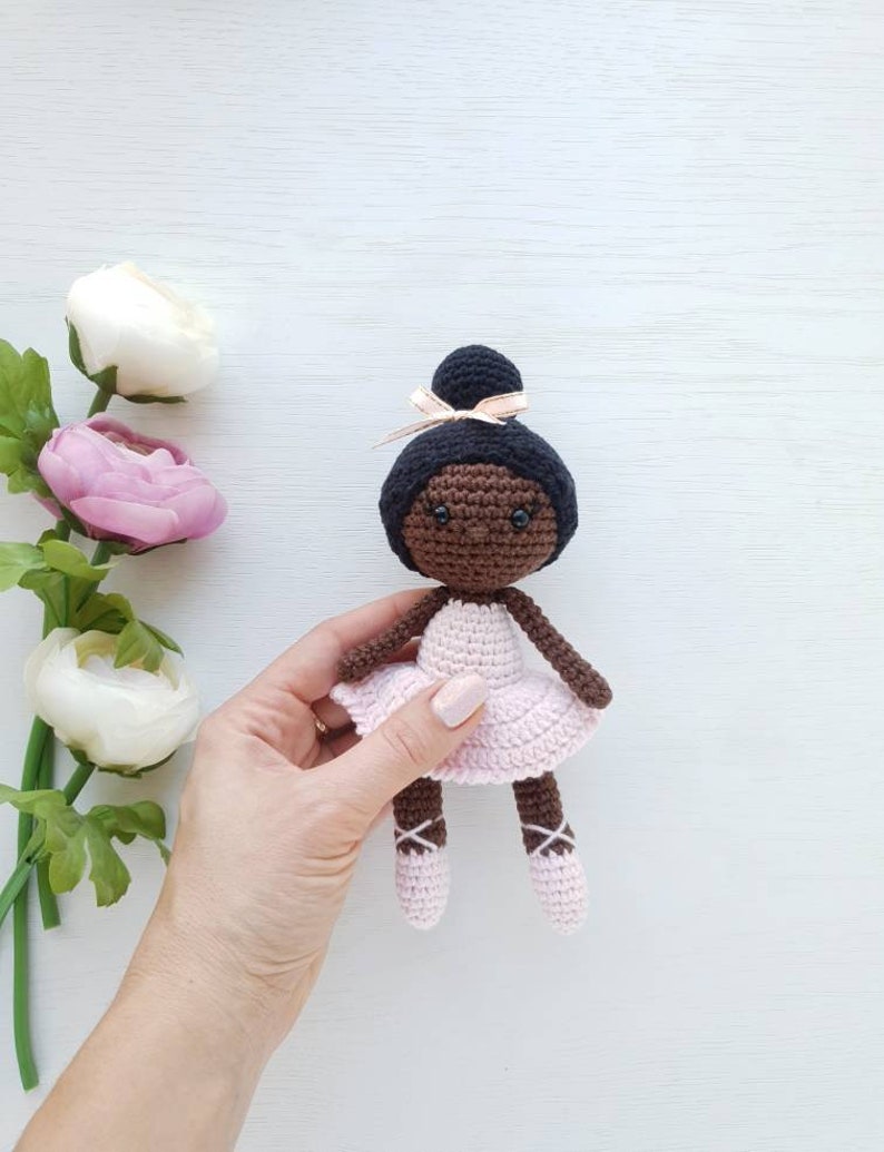 Baby Girl Gift, Crochet black doll, amigurumi knitted doll, rag ballerina doll, handmade doll, best friend gift image 8