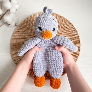 Birthday gifts, crochet plush goose, Duck Snuggler Lovey, Duck Nursery Decor, Duck Lovey for Babies, crochet duck