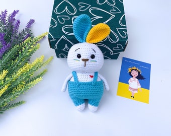 Christmas gifts, Ukrainian bunny toy, Crochet Bunny Stuffed Animal, Stand with Ukraine, gifts from Ukraine, easter bunny cotton toy