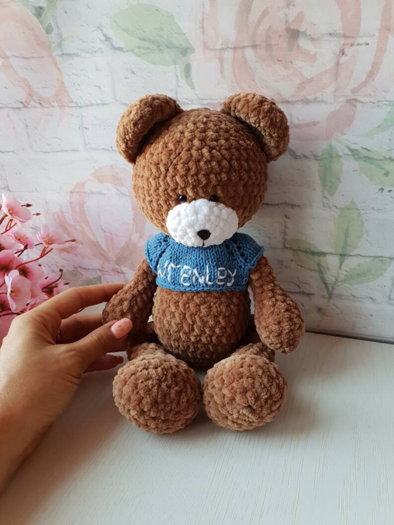 Brown crochet teddy bear toy Handmade plush bear knitted | Etsy