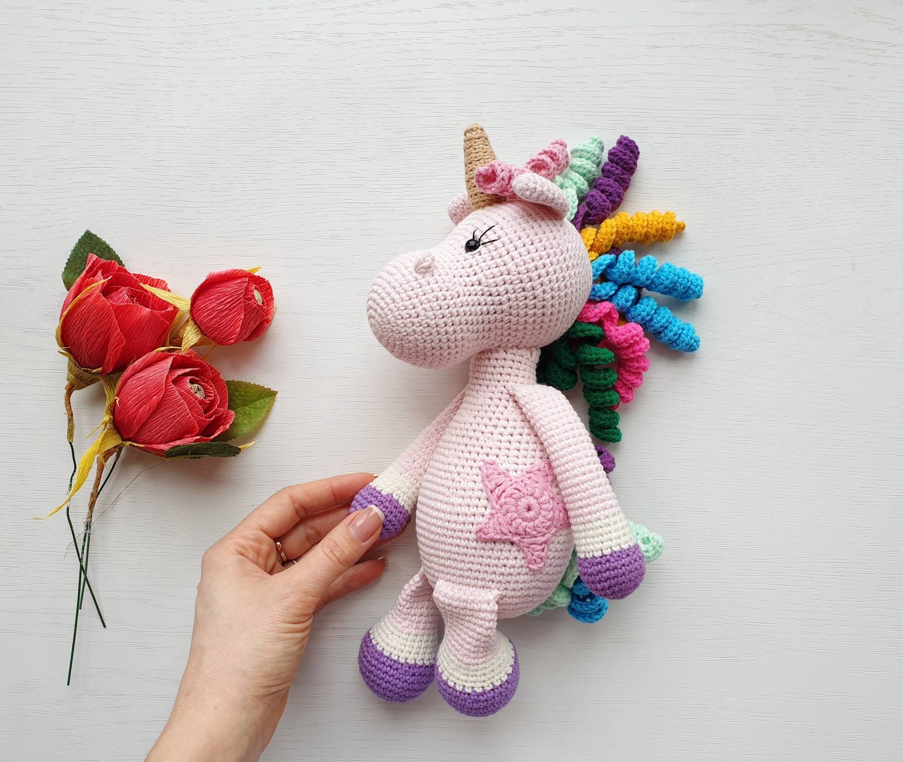 Crochet unicorn toy doll, rainbow plush unicorn, Knitted unicorn, stuffed unicorn birthday, personalized Unicorn , magical soft unicorn