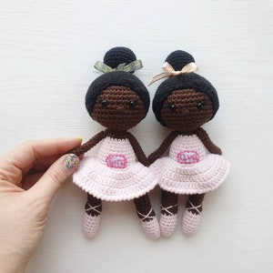 Baby Girl Gift, Crochet black doll, amigurumi knitted doll, rag ballerina doll, handmade doll, best friend gift image 4