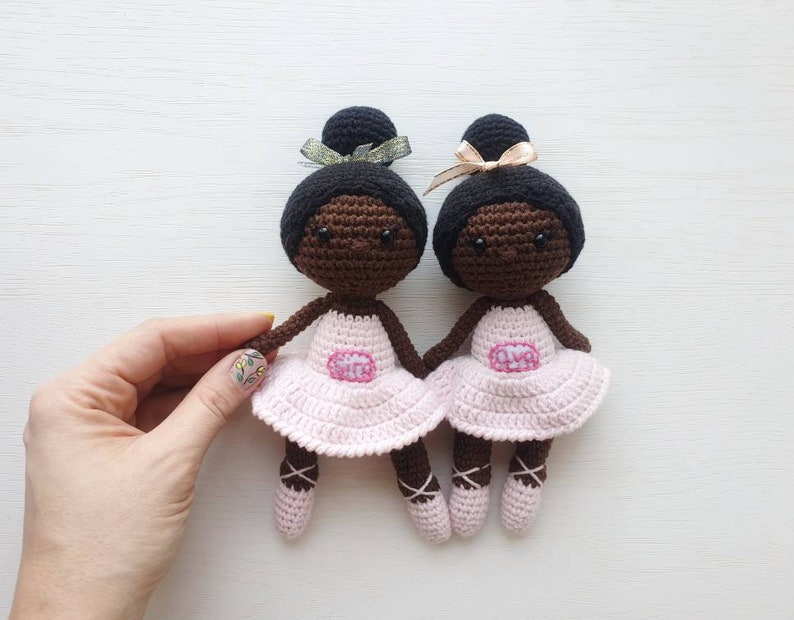 Baby Girl Gift, Crochet black doll, amigurumi knitted doll, rag ballerina doll, handmade doll, best friend gift image 4