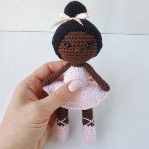 Baby Girl Gift, Crochet black doll, amigurumi knitted doll, rag ballerina doll, handmade doll, best friend gift image 7