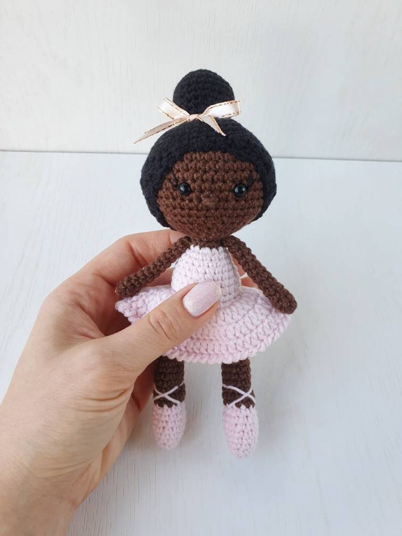 Baby Girl Gift, Crochet black doll, amigurumi knitted doll, rag ballerina doll, handmade doll, best friend gift image 7