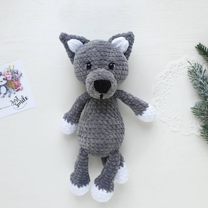 Stuffed wolf doll, wolf plushie, Woodland animals, wolf gifts, wolf decor, custom plush, stuffed animal, baby shower gift, gift box
