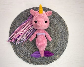 Crochet Unicorn-mermaid toy, Plush unicorn mermaid toy, amigurumi stuffed animals, Mermacorn Doll, stuff baby doll