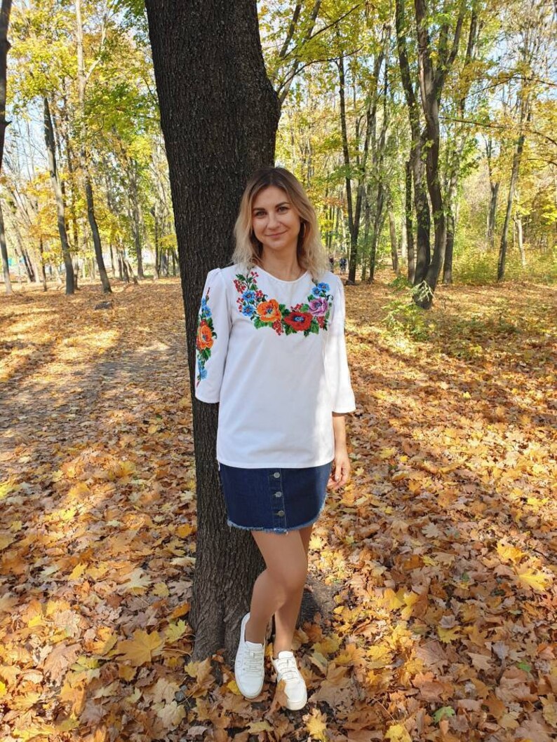 Beads Embroidery Blouse Ukrainian Ukrainian embroidery Vyshyvanka shirt handmade blouse Flower women/'s embroidered blouse