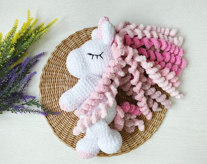 Birthday gifts, Stuffed Sleeping Unicorn toy, Crochet Plush Unicorn, unicorn party favors,  gift for baby girl, personalized gift