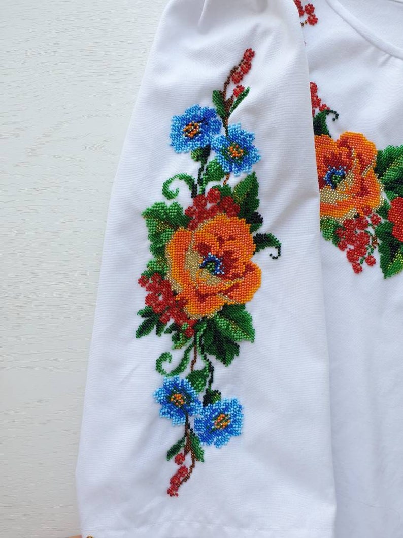 Beads Embroidery Blouse Ukrainian Ukrainian embroidery Vyshyvanka shirt handmade blouse Flower women/'s embroidered blouse