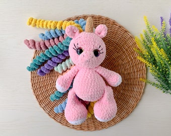 Birthday Gift Crochet unicorn soft toy, unicorn plush toy, Knitted unicorn gift, stuffed animal, Unicorn party favor, baby shower gift