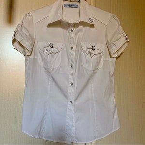 BLUMARINE shirt, Women&#39;s clothing, White shirt, Blumarine, vintage shirt, short sleeve shirt, Blugirl, elastic fabric
