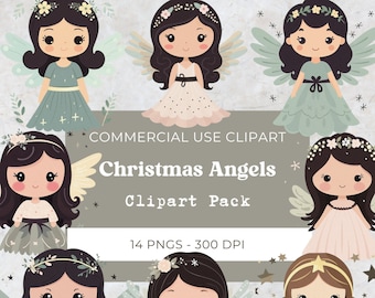 Christmas Angel Clipart, Illustration Textured Christmas pngs, Cute Angel Girls, Kids, Digital Download, Commercial Use, 14 Png 300 dpi