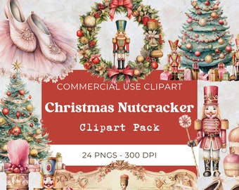 Nutcracker Christmas Clipart, Watercolor Ballet Clipart, Winter Holiday Png, Festive Dance Ballerina, Digital Download Commercial Use 24 Png