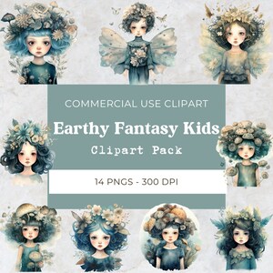 Earthy Fantasy Kid Clipart, Watercolor Fairytale Png, Enchanted Fairy Garden, Mystical Digital Download, Commercial Use, 14 Png 300 Dpi
