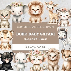 Boho Safari Clipart, png Wild One Safari, Invitation de douche de bébé mignon chambre de bébé jungle bébé animal, téléchargement numérique, usage commercial, 14 Png