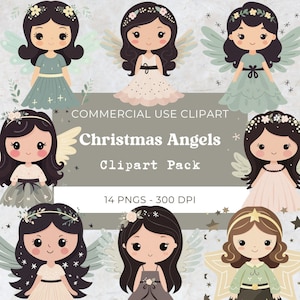 Christmas Angel Clipart, Illustration Textured Christmas pngs, Cute Angel Girls, Kids, Digital Download, Commercial Use, 14 Png 300 dpi