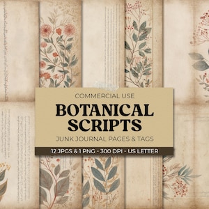 Botanical Garden Junk Journal Pages, Persian Script Ephemera, Vintage Scrapbook Kit, Printable Collage Sheets, Floral Tags, Commercial Use