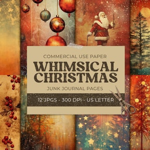 Whimsical Christmas Digital Junk Journal Paper, Double Pages, Vintage Printable Digital Paper, Scrapbook Digital Download, Commercial Use