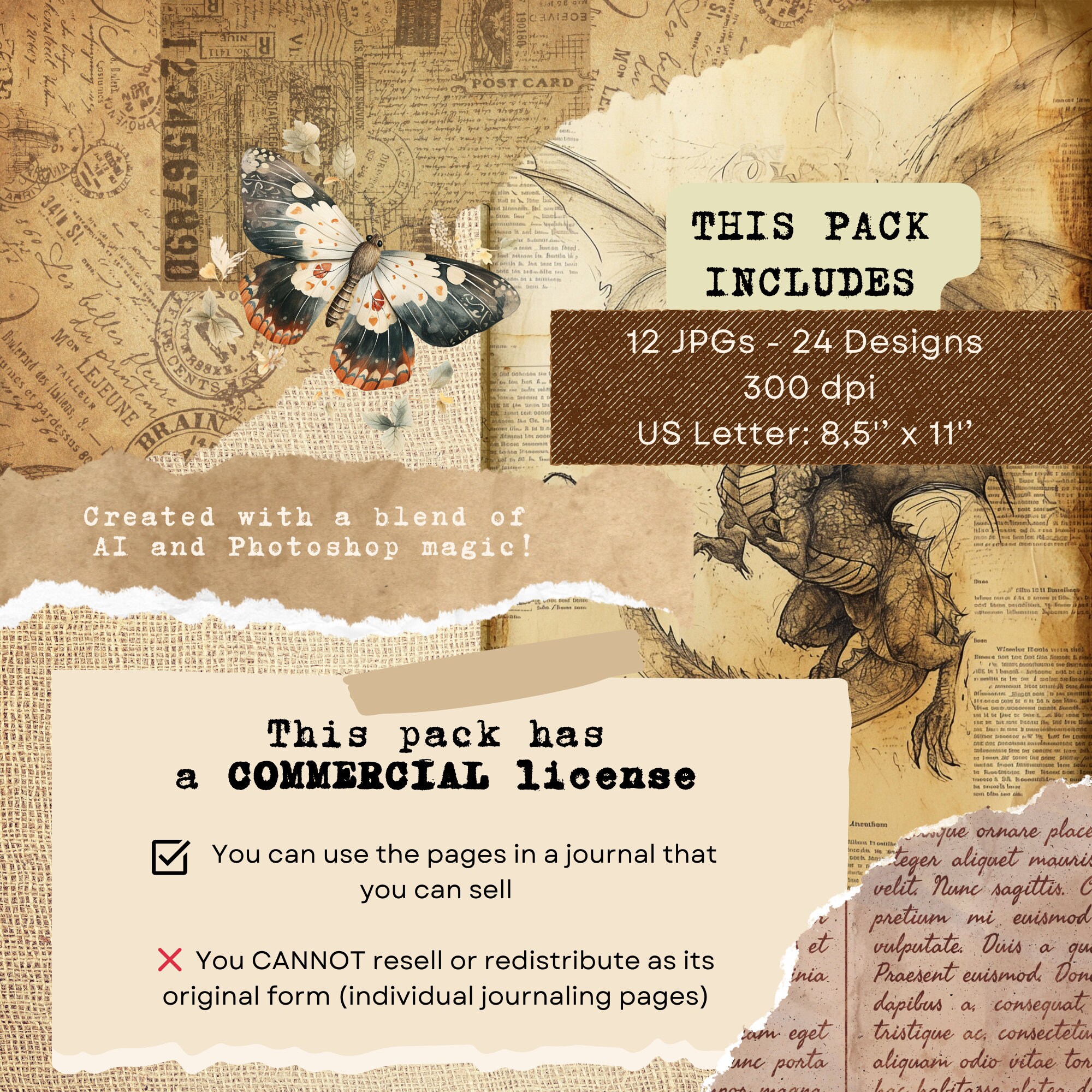 Dragon Junk Journal Printables, Fantasy Gothic Background, Vintage ...
