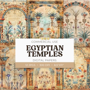 Egyptian Temples Printable Digital Papers, Scrapbooking Antique Papers, Junk Journal Page Digital Background 8.5x11, Commercial Use, 12 JPG