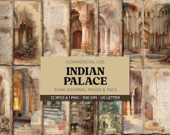 Junk Journal India, Vintage Palace Aesthetic Pages, Boho Craft Supplies, Travel Printable Ephemera, Unique Journal Kit, Background Papers