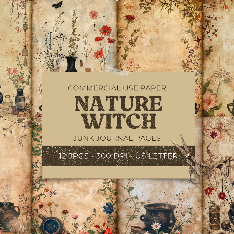 Witch Junk Journal Pages & Tags, Craft Paper Pack, Vintage Herbal ...