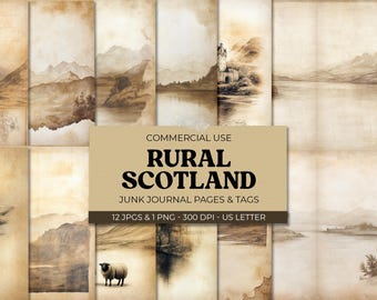 Scotland Junk Journal, Vintage Scottish Ephemera, Printable Scrapbook Paper, Scottish Highlands Junk Journal Pages, Rustic Crafting Supplies