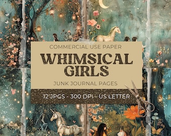 Whimsical Girls Junk Journal Pages Whimsical Ephemera Whimsical Junk Journal Papers Whimsical Digital Papers Girls Digital Papers 11 x 8.5