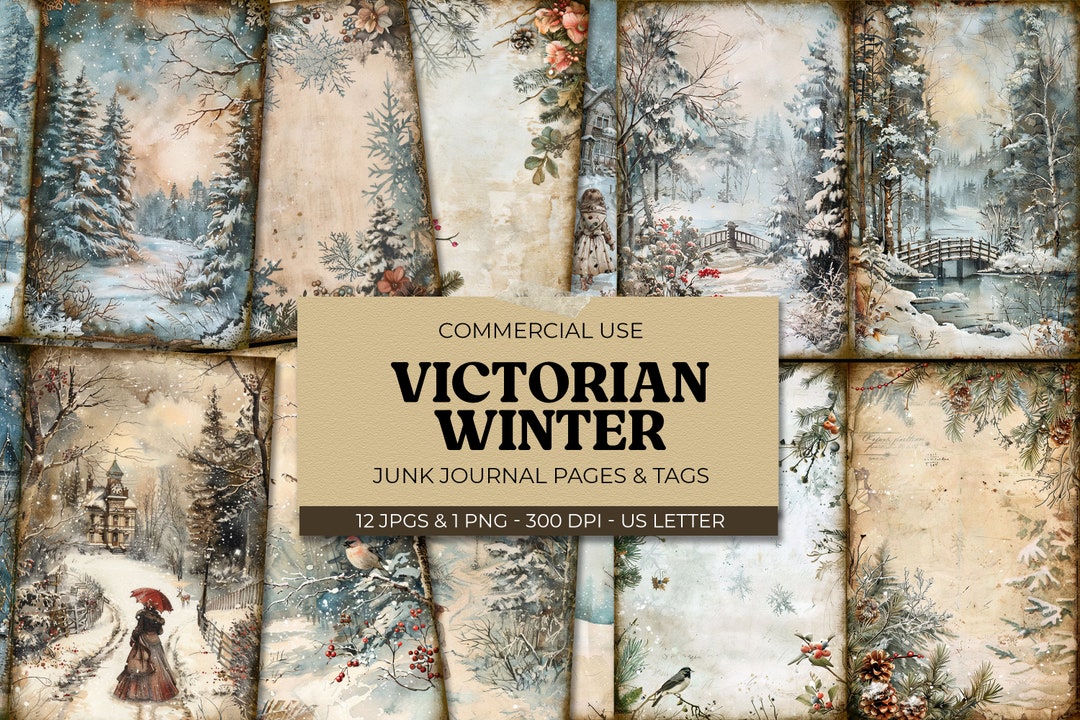 Victorian Winter Junk Journal Page, Vintage Paper Scrapbook, Snowy ...