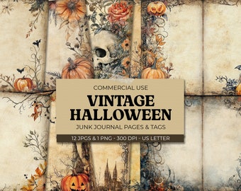 Halloween Junk Journal Kit, Vintage Pumpkin Pages, Printable Ephemera (Digital Download)