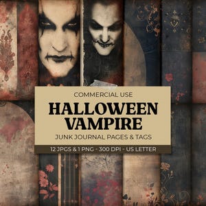 Printable Junk Journal Vampire Papers, Digital Halloween Ephemera, Gothic Crafting Kit, Instant Download, Scrapbooking Sheets
