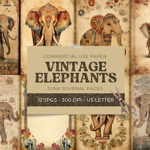 Journal indésirable éléphant à imprimer, fond de bébé éléphant, album animalier vintage imprimable, feuille de collage cirque, téléchargement numérique