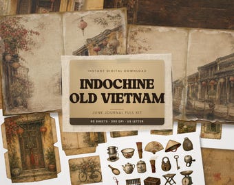 Indochine Old Vietnam Junk Journal Kit, Vintage Pages & Ephemera, Hoi An Hanoi Saigon Printable