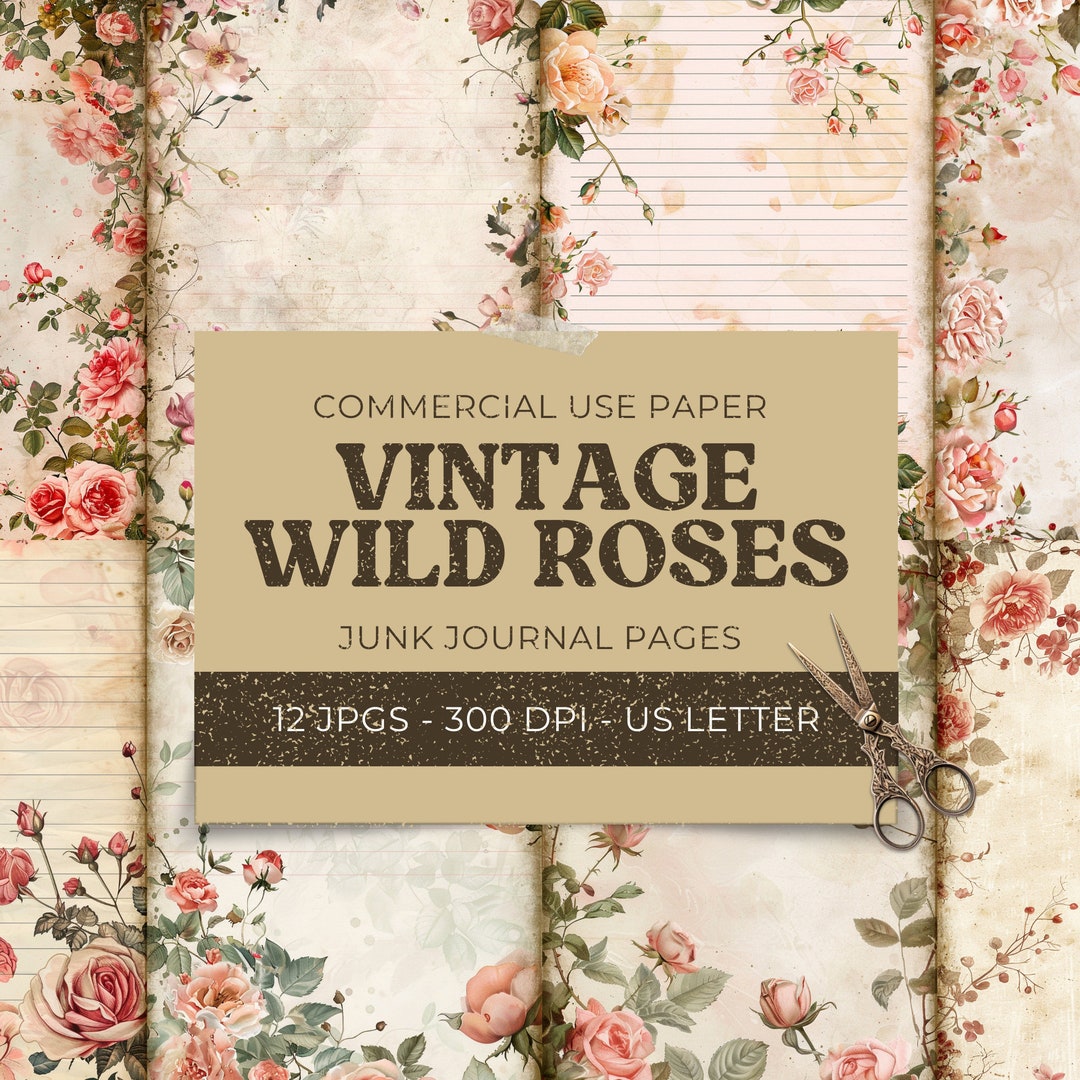 Vintage Rose Junk Journal Papers, Shabby Chic Floral Printable Pages ...