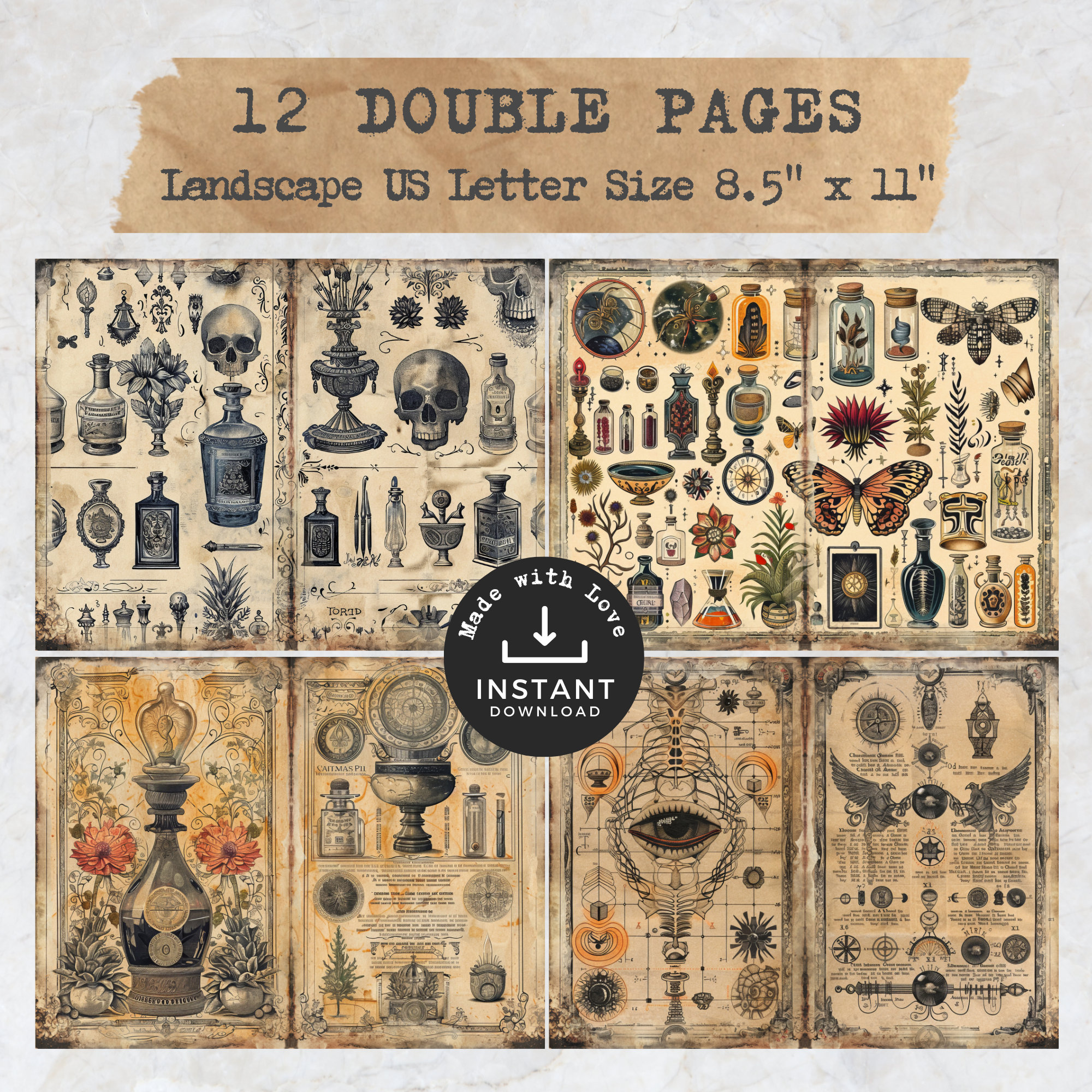 Gothic Apothecary Junk Journal Pages, 12 Dark Digital Journal Pages ...