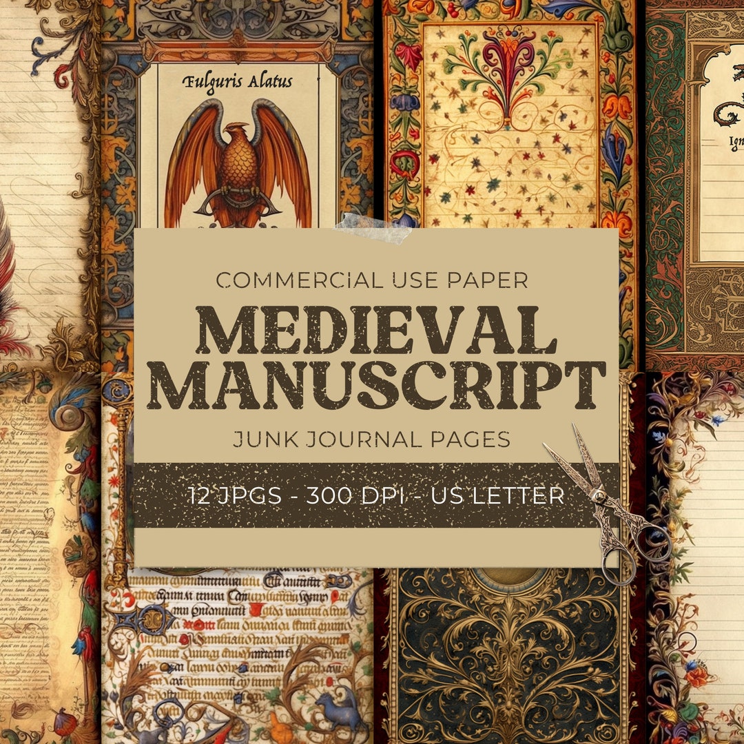 Medieval Junk Journal Page, Gothic Script Fantasy Ephemera, Mythical ...