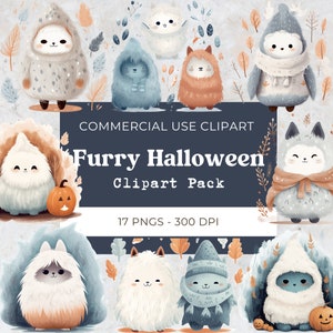 Cute Halloween Ghost Furry Clipart, Cute Halloween Character Clipart, Cute Baby Shower | Digital Download | Commercial Use | 17 Png 300 Dpi